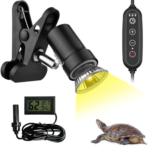 DOMICA Dimmable Reptile Heat Lamp with Timer + 50W UVA UVB Light Bulb, Basking Spot Light Simulated Sunlight, Heating Lamp for Turtle, Lizard, Snake, Beared Dragon, Amphibians