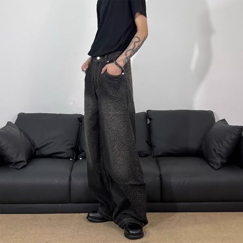 Barrel Jeans Men Leopard Print Washed Baggy Jeans Men Low Waisted Vintage Parachute Wide Leg Barrel Denim Pants3