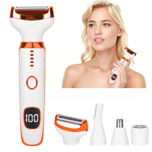 Beanify 2026 Electric Razor for Women Men,4 in 1 Ladies Wet & Dry Body Razors and Facial Hair Remover,Rechargeable LED Display Hair Removal Kit for Nose Face Body Bikini Hair (Blue Cyan)