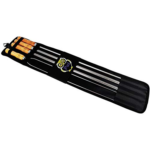 Conjunto Churrasco Porta Espetos Bordado Pai Coruja C/ 4 Espetos