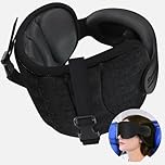 SARISUN Travel Pillow for Airplane, Plane Pillow with 3D Eye Mask for Sleeping, 360°Support Airplane Head Strap for Long Flight, Stop Bobblehead, Travel Essential, Black