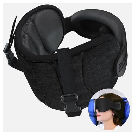 SARISUN Travel Pillow Aeroplane, Neck Pillow for Long Car Trips or Flights, Pillow and Eye Mask in One, Stops Bobble-Head, Comfortable and Slub Saving, Neck Pillow Car, Black