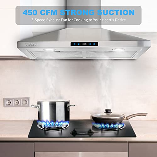Tieasy Range Hood 30 inch, Wall Mount Stove Hood in Stainless Steel