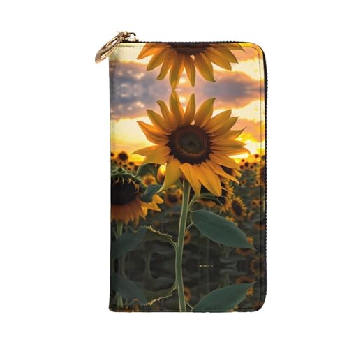 Porte-cartes de crédit portefeuille en cuir imprimé tournesol de ferme long - 2