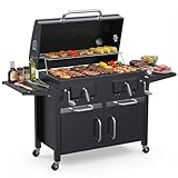 Bestfire 63' Oversized Charcoal BBQ Grill & Smoker, Large Outdoor Grill with 2 Individual Lifting Charcoal Trays, Cabinet-Style Charcoal Grills with Foldable Side Tables, 4 Wheels, Asadores de Carbon