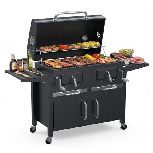 Bestfire 63" Oversized Charcoal BBQ Grill & Smoker, Large Outdoor Grill with 2 Individual Lifting Charcoal Trays, Cabinet-Style Charcoal Grills with Foldable Side Tables, 4 Wheels, Asadores de Carbon