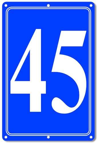 Image of Premium Aluminum Number Signs 45, Metal 12 inch X 8 inch Blue Numbered Signs Outdoor for Parking Lots, Floor, Dock, Court, Aisle, Field, High Visibility, No Fade, Weather-resistant