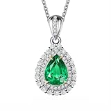Calefee Created Emerald Necklaces Pendant, Wedding Necklaces for Women Real Gold 14K with Created Emerald 1ct and Moissanite, Adjustable Chain 40cm and 5cm Extender
