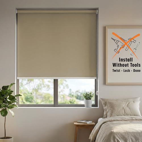 Image of HIPPO No Drill Blackout Blinds for Windows | No Tools, Light & Heat Blocking Blinds, UV Protection, Smooth Chain, Inside Mount, Ideal for Sun Exposed Areas (Muddy-Chocolate, 4FTX9FT)