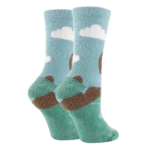 Image of ooohyeah Women's Funny Novelty Pattern Fuzzy Crew Socks, Cozy Fluffy Warm Cute Socks, Shoe Size 5-10
