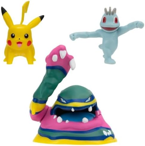 Pokemon Clip n Go Battle Feature Figure Set Multi-Pack Action Ready Pack Plus Bonus Sticker (Pikachu, Alolan Muk and Machop)
