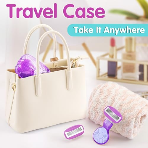 Image of DreamGenius Travel Razors for Women Include 1 Handle and 5 Cartridges, Extra Smooth 5-Blade Travel Essentials Razor with Case for Shaving, Purple