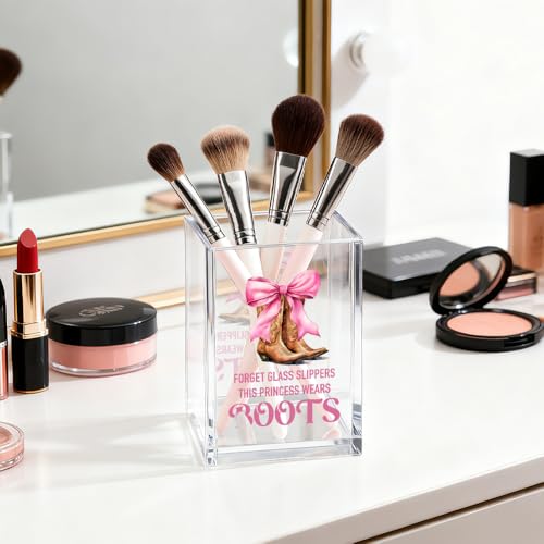 Image of Forget Glass Slippers This Princess Wears Boots Cosmetic Organizer Pen Holder, Funny Cowgirl Vanity Accessories for Girls Daughter, Desk Accessories Makeup Brushes Holder for Women Her Friend