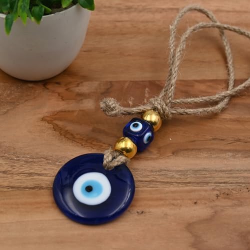 Image of Handmade Blue Glass Evil Eye Hanging for Good Luck Zodiac Success Health Wealth Prosperity | Decoration for Home Office Garden and Car Hanging |Nazar Battu. (2GB4)