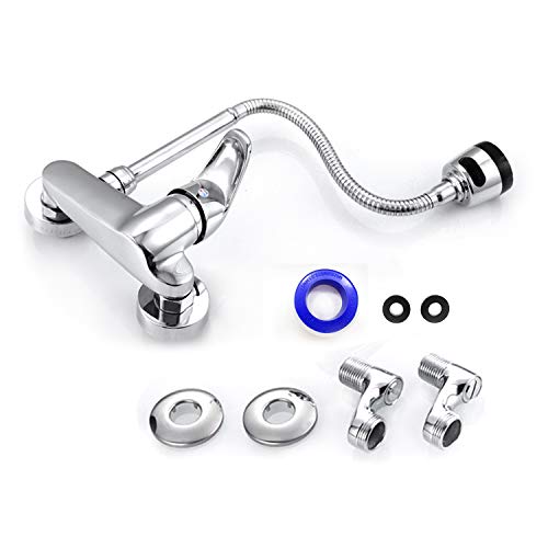 Wall Mount Faucet Kitchen 6 Inch Center Polished Chrome Commercial Single Handle Sprayer Mixer Bar Tap