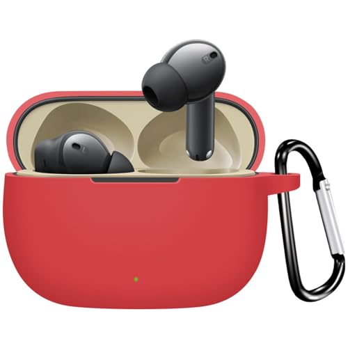 Image of New Silicone Case Compatible with Realme Buds T310 & Realme Buds N1, Soft Silicone 360 Full Protection Dust-Proof Shockproof Case Cover with Hook (Cover Only) (Red)