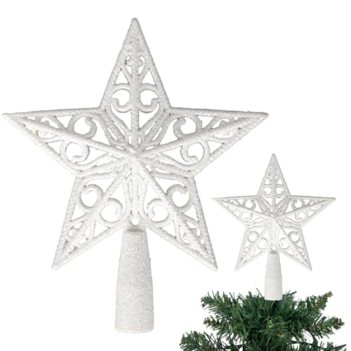 Weihnachtsbaumspitze, 14,5 cm, weiß, glitzernd, Stern, bruchsicher,...