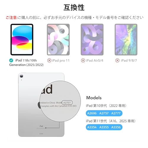 iPad 第11世代 ケース A16 (11インチ、2025モデル) iPad 第10世代 (10.9インチ、2022モデル)専用 防水 全面保護 耐衝撃 衝撃吸收 傷防止 防雪 防塵 360 頑丈 米軍 耐久性 分離型 雨の日、お風呂など適用