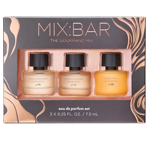 MIX:BAR Mini Perfume Set for Women Eau de Parfum Splash Dabber Trio 3pc Gift Set (Vanilla Bourbon Whipped Almond Honey Milk) Travel Size Fragrance Collection