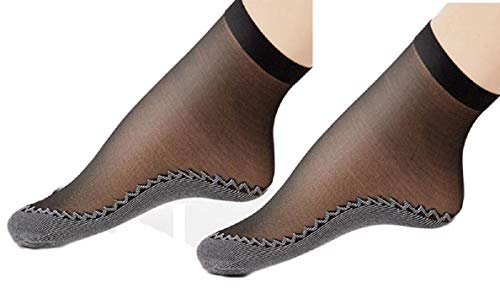 Image of Women's 12 Pairs Silky Anti-Slip Cotton Sole Sheer Ankle High Tights Hosiery Socks Reinforced Toe