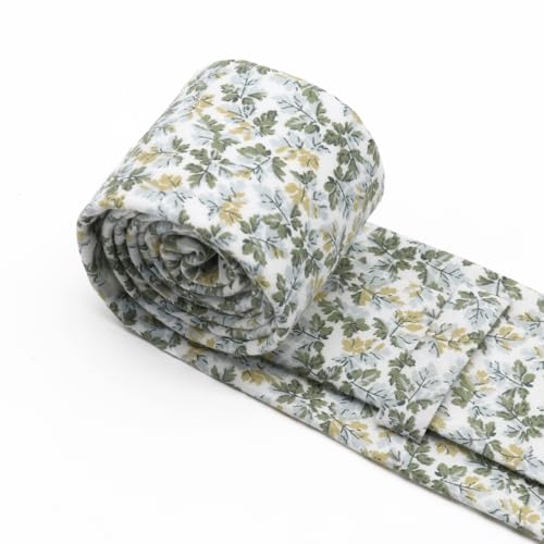 Image of Cotton Floral Ties for Men 2.76 inch Men's Skinny Tie Linen Flower Printed Neck Tie for Wedding Dating Party