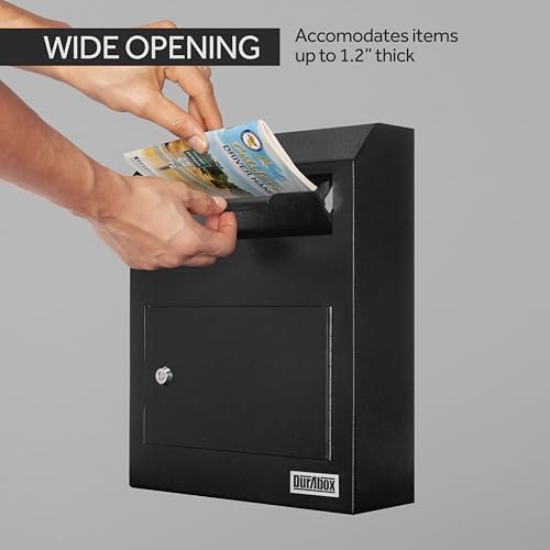 Image of Durabox Drop Box Deposit Safe 12 x 4 x 15 inch Heavy Duty Steel Wall Mount Mailbox for Mail, Letters, Checks, Keys, Cash and more for Home, Office & Commercial Use (W500) (Black)