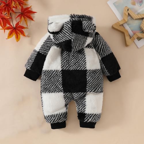 Baby Boy Size 0to3 Months Clothes Lot Baby Plaid Woolly Hooded Crawl Suit for Baby Boys and Girls Long Baby2