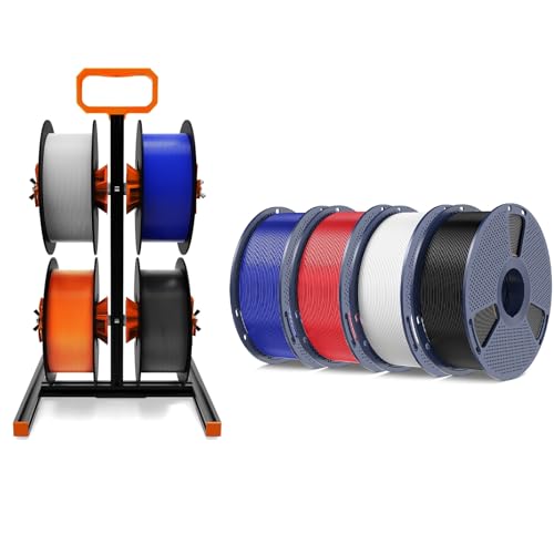 Filament Holder with Orange Handle + PETG Filament 1.75mm Black+White+Red+Blue Bundle