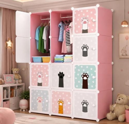 Image of 12 Door Plastic Wardrobe for Kids - Cupboard for Clothes Storage Rack, Almirah for Clothes, Baby Collapsible Wardrobe, Multi-Purpose Kids Storage Organizer for Books,Toy (Pink-KTN1, 12-Door)