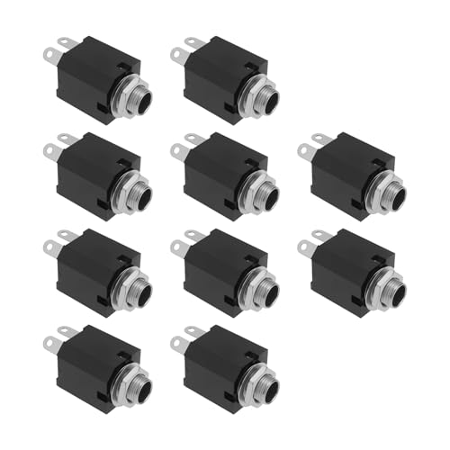 Create idea Lot de 10 prises audio à 3 broches 6,35 mm O Plug Modèle PJ-612 Prise jack mono ouverte avec écrou pour microphone et amplificateur