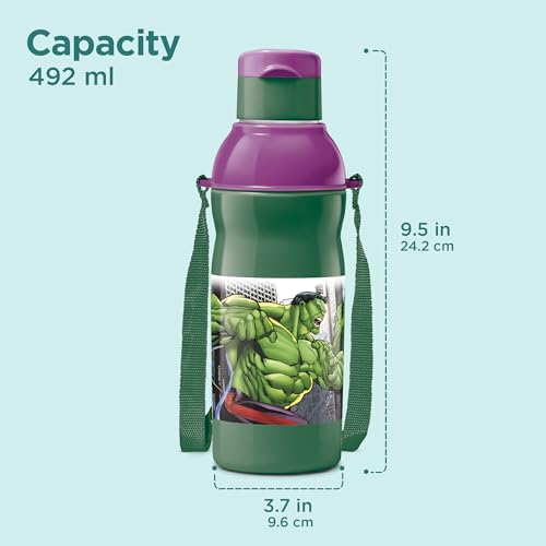 Image of Milton Marvel Kool Elite 600 Insulated Water Bottle for School Kids I Food Grade, Leak Proof Flip Top Lid, Easy to Carry Loop, Insulated Thermo Sipper Bottle for Kids, 492 ml, Dark Green (Hulk Print)