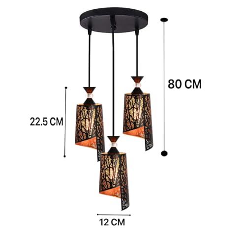 Image of Groeien 3-Light Industrial Black Finish Metal Crystal Hanging Pendant Ceiling Lamp Fixture | Chandelier for Home, Indoor, Outdoor,Living Room, Bedroom(Bulb not Included)(3-Set)