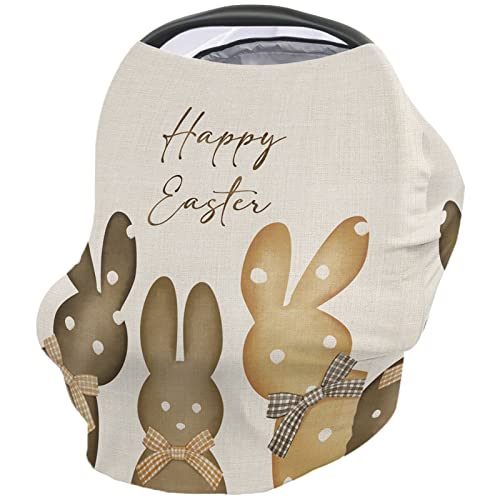 Nursing Cover for Breastfeeding Scarf, Happy Easter Bunny Rabbit Bow Baby Car Covers Super Soft Multi Use for Canopy Shopping Cart Cover Blanket Stroller Cover
