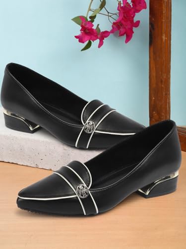 Image of Carlton London Women Comfortable Block Heel Pointed Toe Fashion Pump Shoes for Daily use, Office use, Casual use