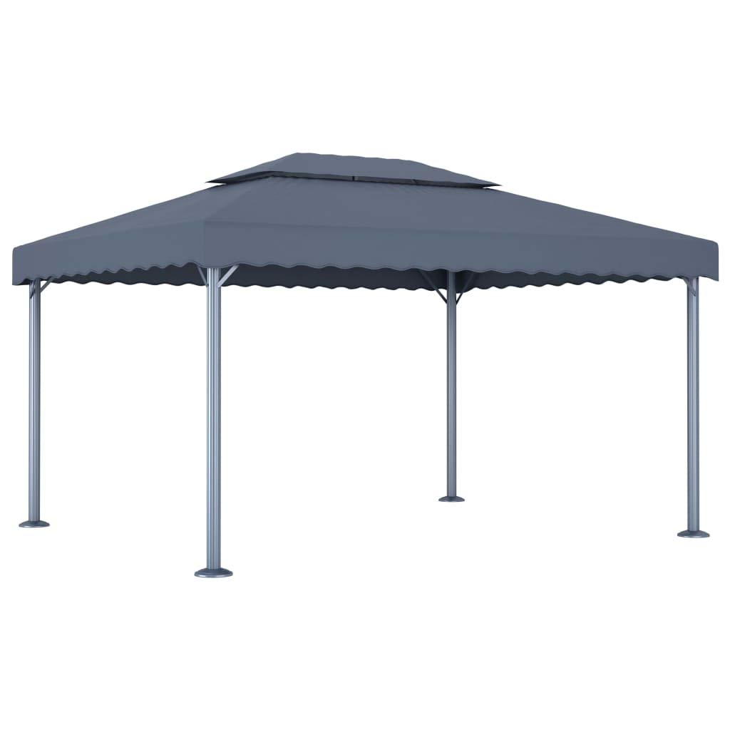 Pawilon ogrodowy, 400 x 300 cm, antracytowy, z łańcuchem świetlnym LED, aluminium, stal, tkanina Oxford, na taras, balkon, kemping, imprezę, imprezę w ogrodzie, imprezę, grillowanie