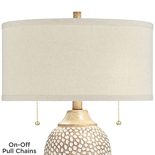 360 Lighting Cody Rustic Farmhouse Table Lamps 24 1/2" Tall Set Of 2 Beige Textured Pebble Drum Shade Decor For Bedroom Living Room House Home Bedside Nightstand Office Entryway Kids Family #TOP7