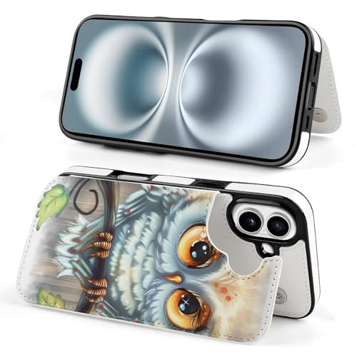 Étui portefeuille iPhone 16 Plus hibou housse cuir à rabat