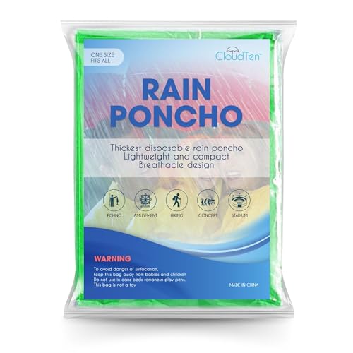 CloudTen Compact and Disposable Rain Ponchos for Adults (Green (10 Packs))3