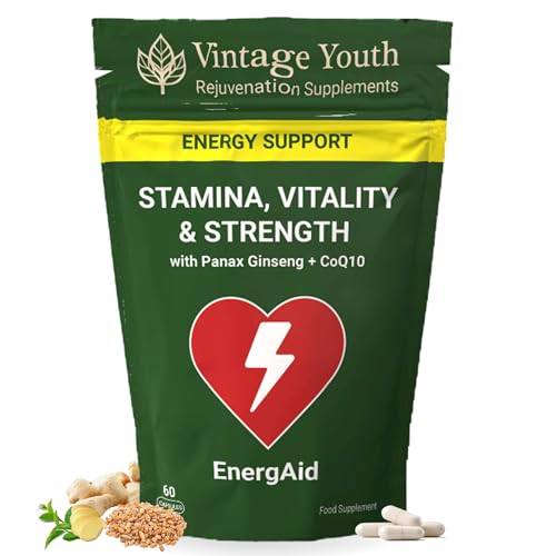EnergAid Energy & Stamina Supplement | Natural Caffeine-Free Pre-Workout with Korean Ginseng, CoQ10, Rhodiola & B Vitamins | Reduces Fatigue, Supports Focus & Metabolism | Vegan | Made in UK