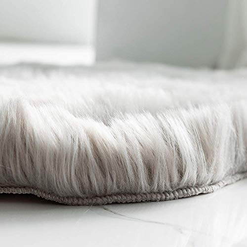 Carvapet Luxury Soft Faux Sheepskin Chair Cover Seat Pad Plush Fur Area Rugs For Bedroom, 2Ft X 3Ft,Grey #TOP5