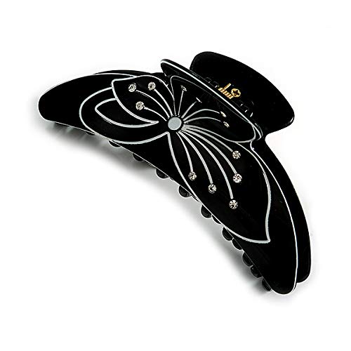 Miniatura 5 de Pinza de pelo de acrílico con motivo floral negroblanco, grande, 4.7 in a través