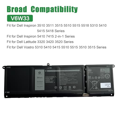 Image of V6W33 CPX-XDY9K 54Wh Laptop Battery Replacement for Dell Latitude 3320 3420 3520 3330 Inspiron 3510 5510 5518 5310 Vostro 5310 5410 5415 5510 5515 3510 Series 0XDY9K XDY9K 0WV3K8 WV3K8 15V