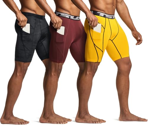 TSLA Men's Athletic Compression Shorts, Active Cool Dry Sports Performance Running Tights with Pocket2