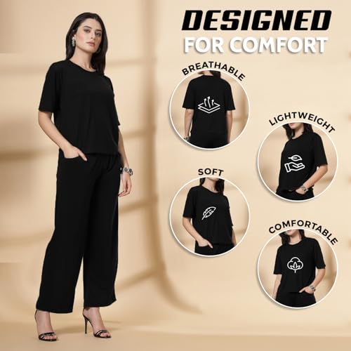 Image of CHKOKKO Casual Co ord Set For Women Stylish Summer Wear Cord Half Sleeves Round Neck Track Suit Coords Travelling Outfit Western Ladies Co ords