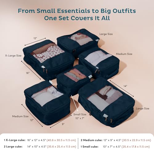 6-Pack Compression Packing Cubes Travel Essentials - Lightweight, Water-Resistant Luggage Organizer Bags with Handles, Durable Travel Accessories Suitcase Organizer (Inkblue)4