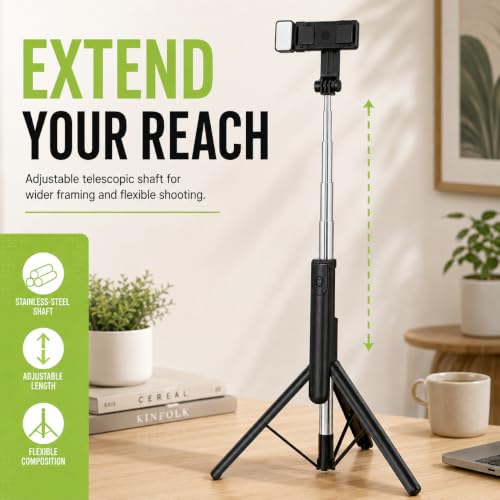 Image of 3-in-1 Bluetooth Selfie Stick Tripod with Wireless Remote, Extendable Tripod Stand & Grip Handle, Adjustable Phone Holder, Portable Selfie Stick, Travel R16S by UNBREAKcable