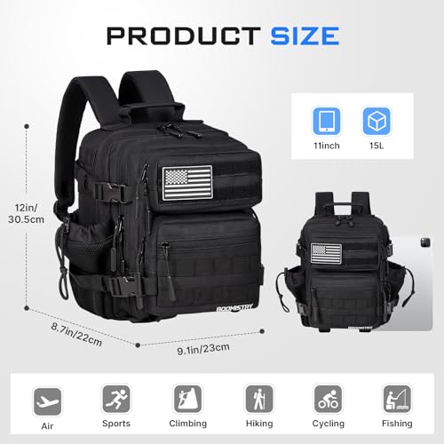 15L Mini Tactical Backpack Small Tactical Backpack for Men and Women, Military Backpack for Gym, Hiking, Daily (Black-15L) - Image 4