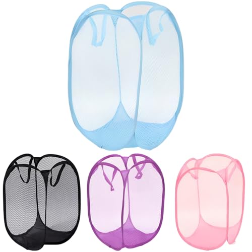 byepica 4 Piece Foldable Laundry Hamper Set, Large Baskets with Steel Frame, 11.8 X 11.8 X 18.5 in, Great for Dorm Living