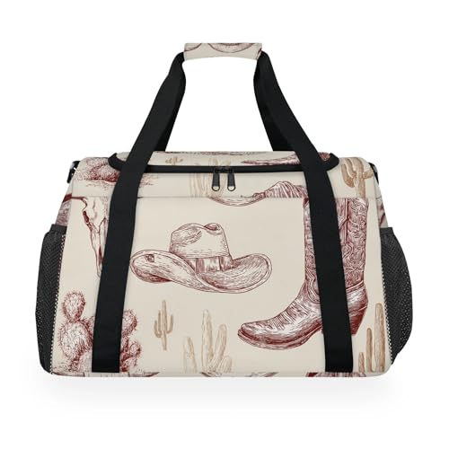 Cowboy Retro Cactus Travel Duffel Bag Weekender Overnight Bags for Women Men Foldable Waterproof Tote Bag with Trolley Sleeve
