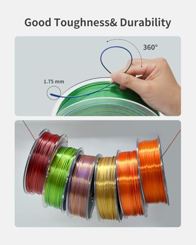 Image of Silk PLA Filament 1.75mm Dual Color Blue Green 1KG, Metal-Like Shiny 3D Printer Filament, Precision ±0.02mm, Neatly Wound, No Clog /Bubble, Durable, Excellent Layer Adhesion, Fits Most FDM Printers